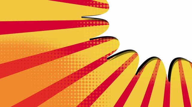 Vibrant and dynamic comic book style background with radial sunburst pattern and halftone dots, perfect for energetic visual concepts