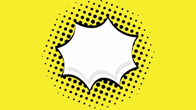 Dynamic pop art style speech bubble with halftone pattern on a vibrant yellow backdrop, perfect for expressive announcements or striking messages