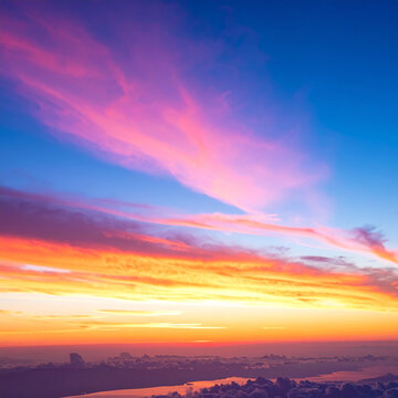 Colorful sunset sky above clouds