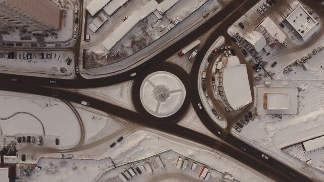 Drone vertical descent with self rotation over roundabout