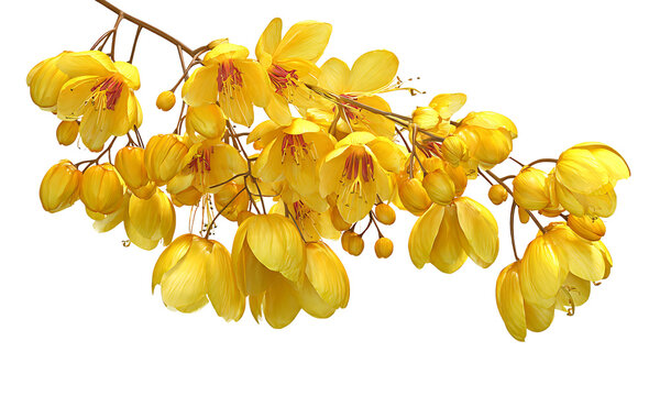 yellow cassia fistula, kani konna flower isolated on white