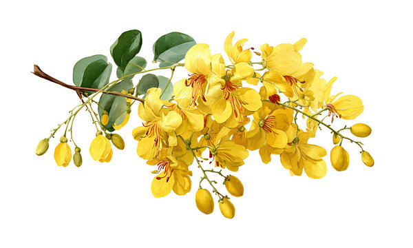 cassia fistula, kani konna flower illustration isolated on white