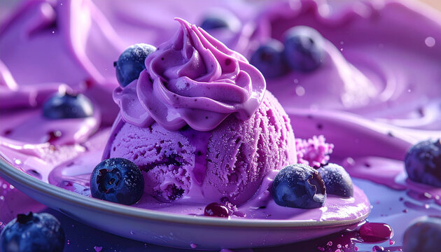 Creamy blueberry scoop dessert swirl