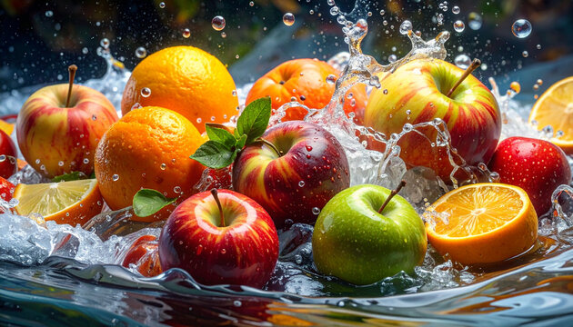 Fresh Mixed Fruits Splashing Water