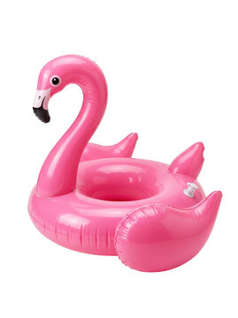 A bright pink inflatable flamingo pool float on a clean white background