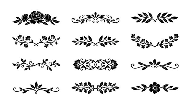 Set of floral dividers and decorative flourishes