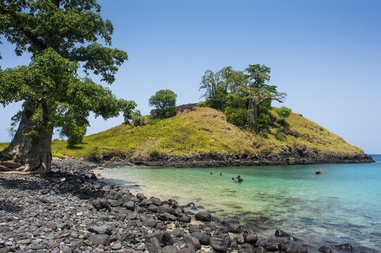 The turquoise waters of Lagoa Azul in northern Sao Tome, Sao Tome and Principe, Atlantic ocean