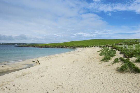 White sand beach in Levenwick, Shetland islands, United Kingdom