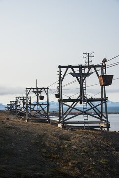 Old coal trolleys in Longyearbyen, Svalbard, Arctic, Norway