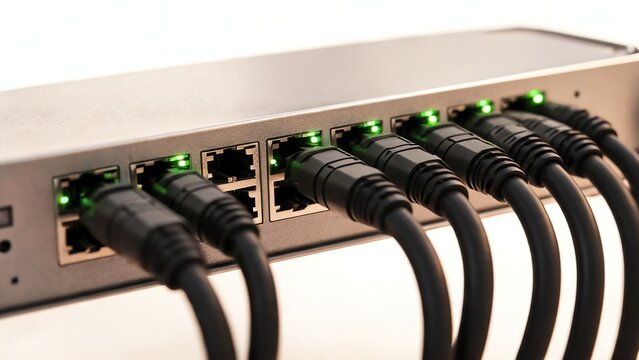 HPC Server Network Port Panel with Cables for Big Data and Machine Learning System Connectivity