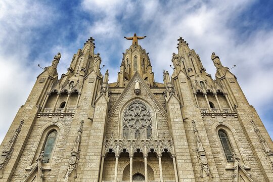 Sagrat Cor Church with statue of Christ, Tibidabo, Barcelona, Catalonia, Spain