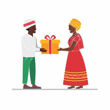 Couple exchanging a gift