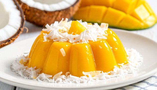 Sweet mango pudding with coconut
