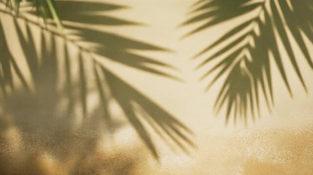 Shadow of palm leaves on a textured beige wall