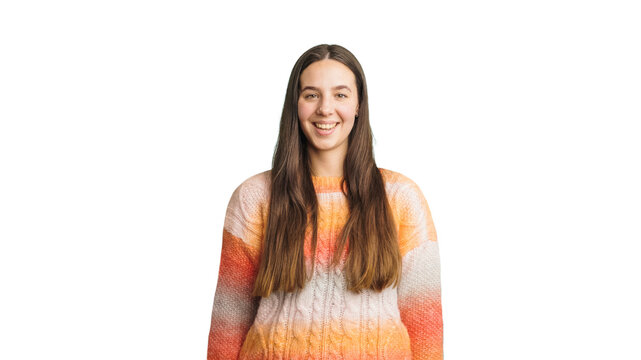 Happy young woman smiling, expressing positivity and happiness. Studio shot with transparent alpha channel background