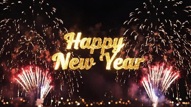 Spectacular New Year Fireworks Display Illuminates the Night Sky.