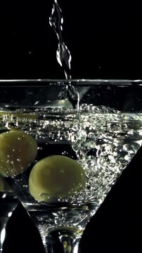 Martini is poured into a glass. Filmed on a high-speed camera at 1000 fps. High quality FullHD footage