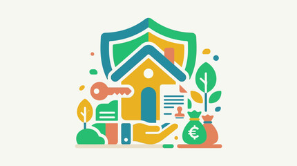 House with shield and money bag. © Rambo