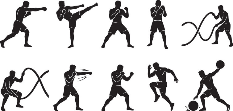 Combat & Strength Fitness Silhouette Icon Sheet.