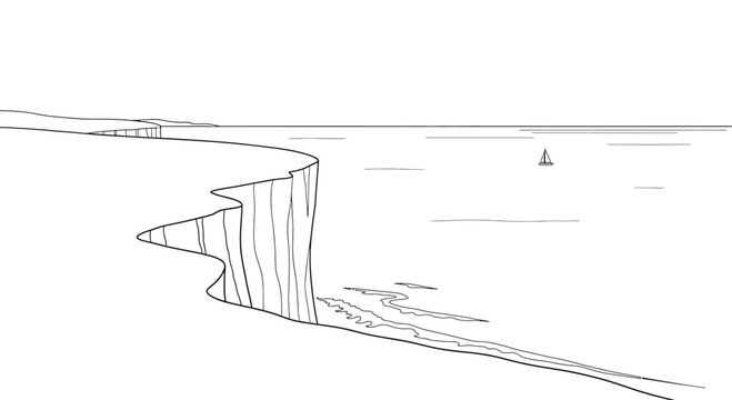 Cliff edge over water landscape feature.