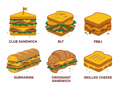 Set of various delicious sandwiches