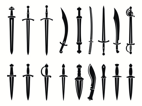 Set of various medieval swords and daggers