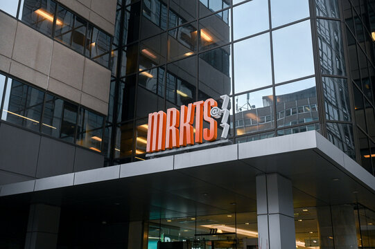 Markts logo displayed prominently on a downtown Toronto building.