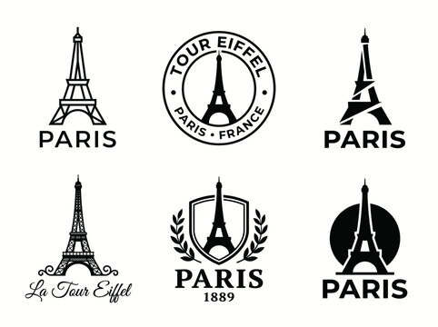 Set of eiffel tower logos and emblems