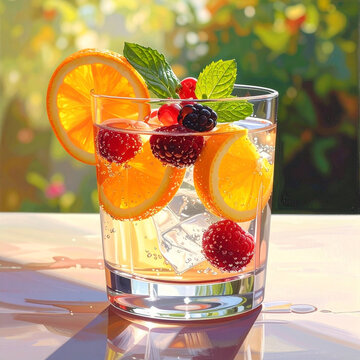 Fresh fruit cocktail with ice