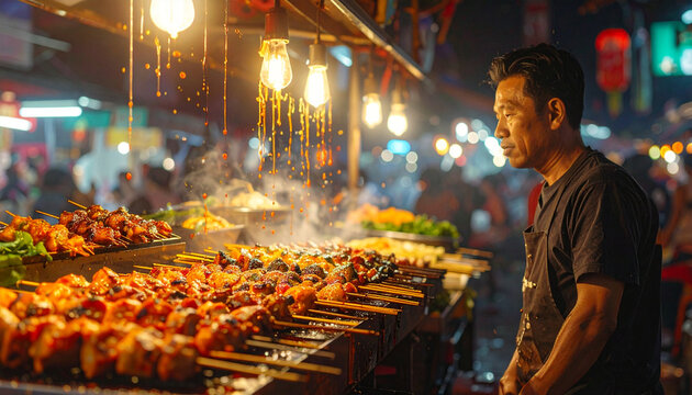 Asian street food vendor cooking