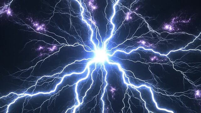 Intense blue electric discharge or lightning bolt explosion.