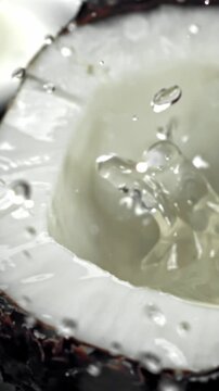 Super slow motion fresh topical coconuts . Filmed on a high-speed camera at 1000 fps. High quality FullHD footage