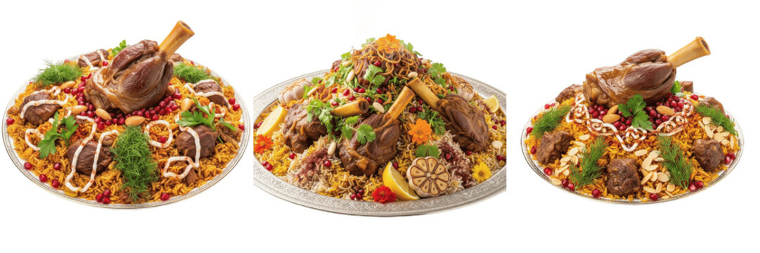 Boiled rice grain lamb meat food specimen displaying structural culinary parameters, organic material chemical components, processing features within standard food science reference archive dataset