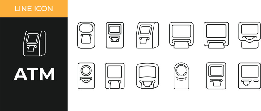 ATM line icons set, Various bank machine styles,vector illustration
