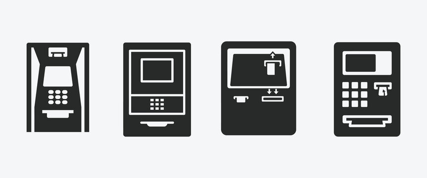 Four black and white icons of different automated teller machines, vector illustration