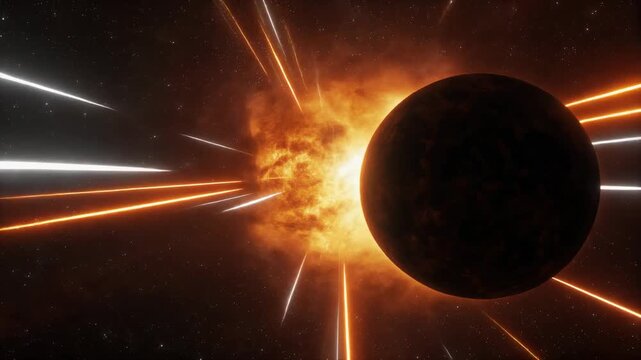 Cosmic Solar Eclipse with Radiant Star Trails 4K Generative AI