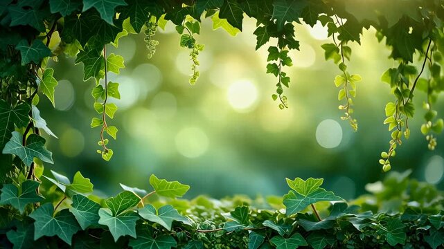 Lush Green Ivy Leaf Frame in Sunlit Forest 4K Generative AI