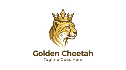 Regal cheetah head profile wearing a gold crown logo for sports or high-performance brands. © GreenDynamic