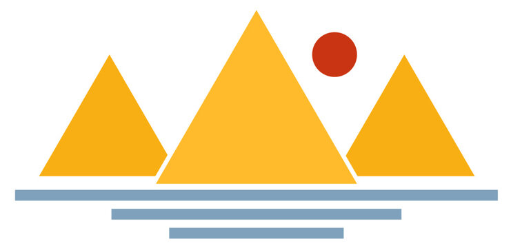 Logotipo de tres pir&aacute;mides. Icono con estilo minimalista. Ilustraci&oacute;n vectorial en color para emprendedores, independientes, negocios, empresas, aplicaciones, folleto, sitio web y otros. 