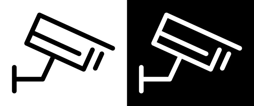 Security camera icon. Outline surveillance CCTV symbol. Editable stroke line art for home security, monitoring and video surveillance systems navigation.