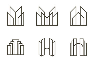 Obraz premium buildings office line icons outline vector set