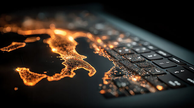 A close-up of a modern laptop keyboard illuminated with vibrant, glowing patterns, showcasing innovative design and technology.