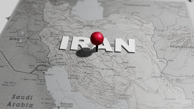 3D Map of Iran with Red Location Pin and Camera Animation