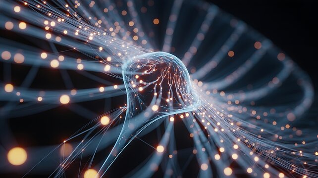 Abstract Neural Network Connection with Glowing Data Streams and Futuristic AI Communication Technology