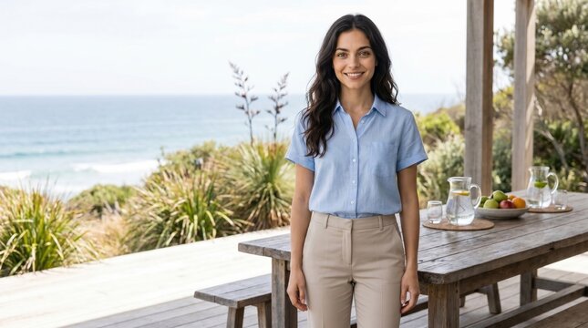 Coastal Wellness Retreat Day - Relaxed Traveler Portrait at Coastal Retreat