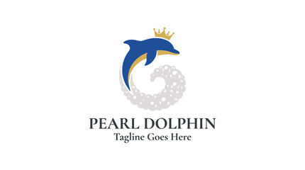 Royal Pearl Dolphin logo with a golden crown jumping in a circular wave motif. © mekar