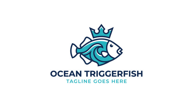 Stylized blue triggerfish wearing a royal crown logo.