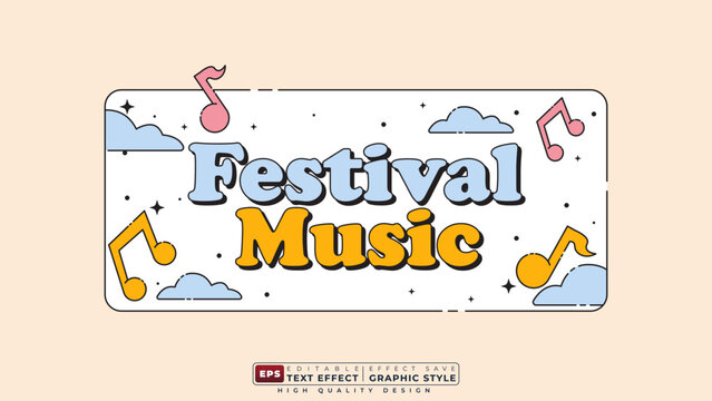 Editable 3d text effect festival music with note for banner and poster template design