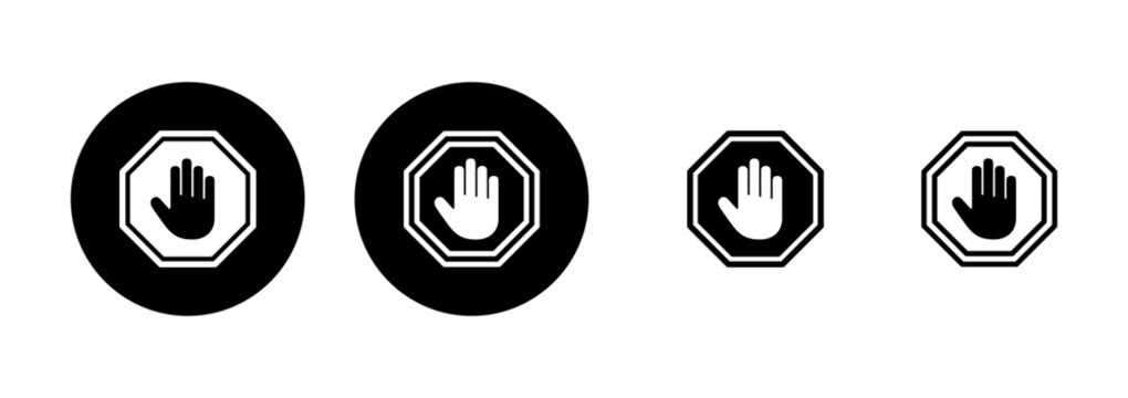 Stop icon logo design. stop road sign. hand stop sign and symbol. Do not enter stop red sign with hand