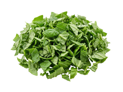 Pile of fresh chopped spinach leaves isolated on transparent background, ready for food design, clipart, stickers, print on demand, and T-shirt use.
